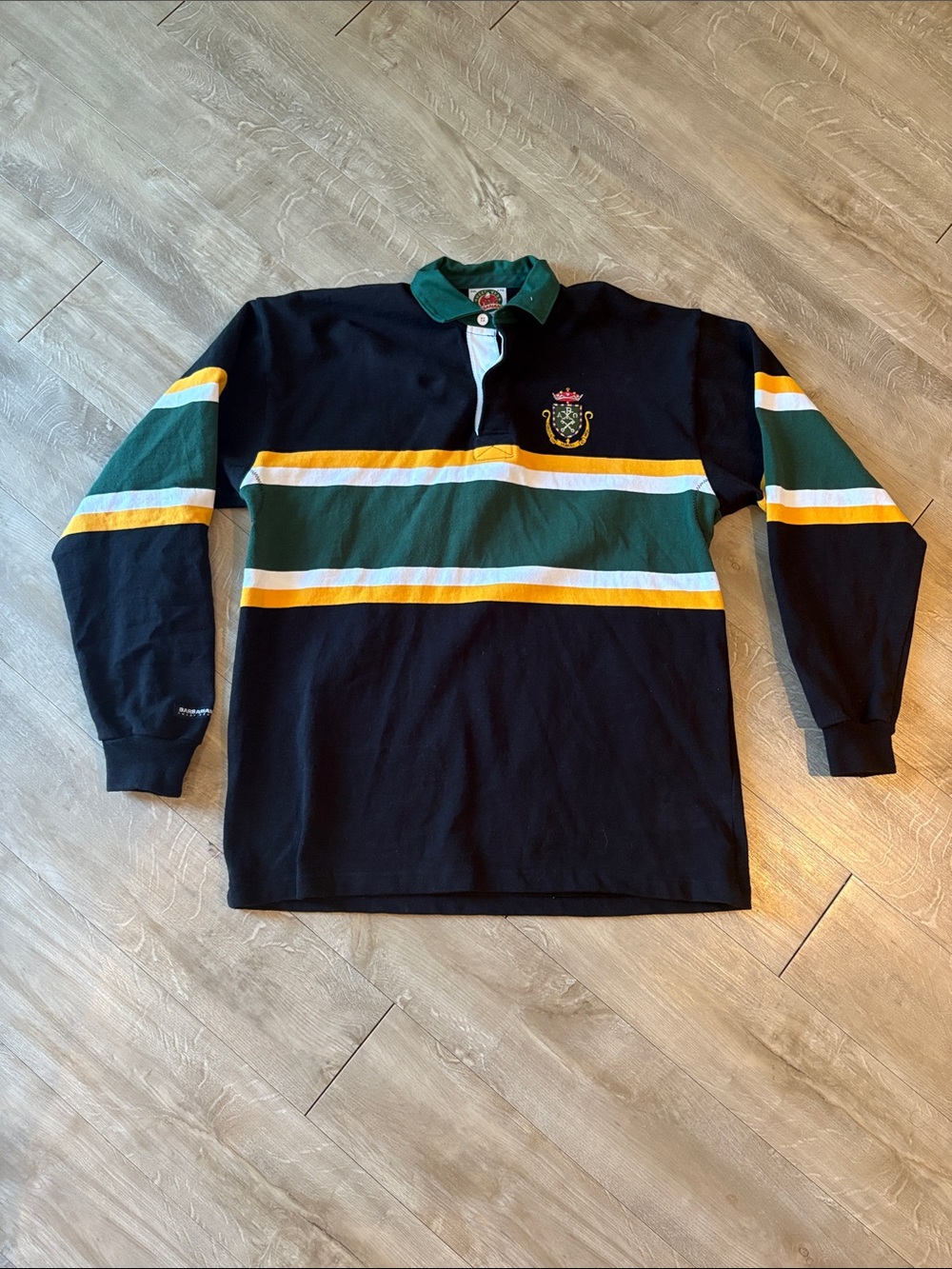 Veritas Embroidered Crest Patch Polo Barbarian Rugby Long Sleeve Size XXL PTP 25
